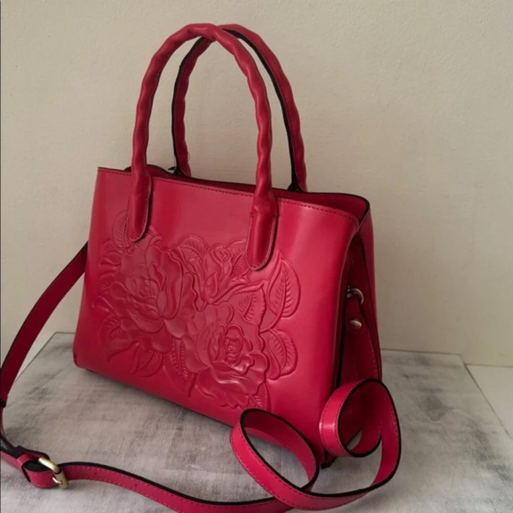 Patricia Nash Genovese Leather Top Handle Crossbody Rose Tooled Passion Handbag